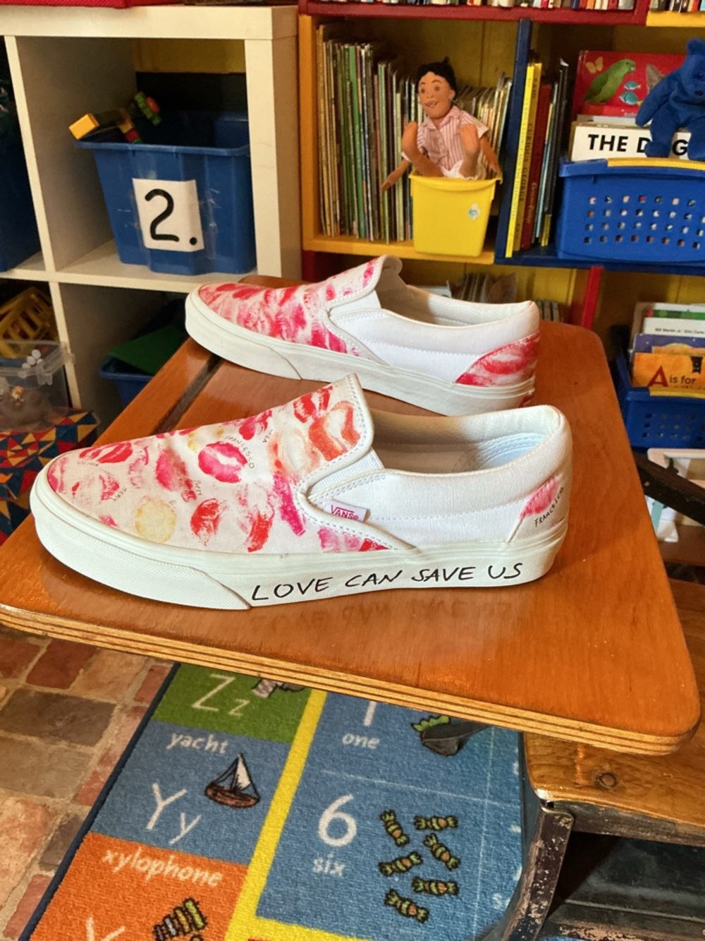 Vans Red and Pink Lip Print Slip-On Sneakers - Picture 7 of 7
